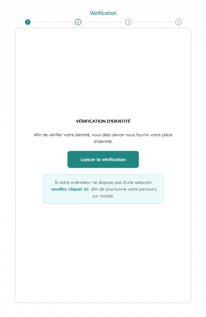 Écran Iopole de vérification d'identité avec le bouton Lancer la vérification