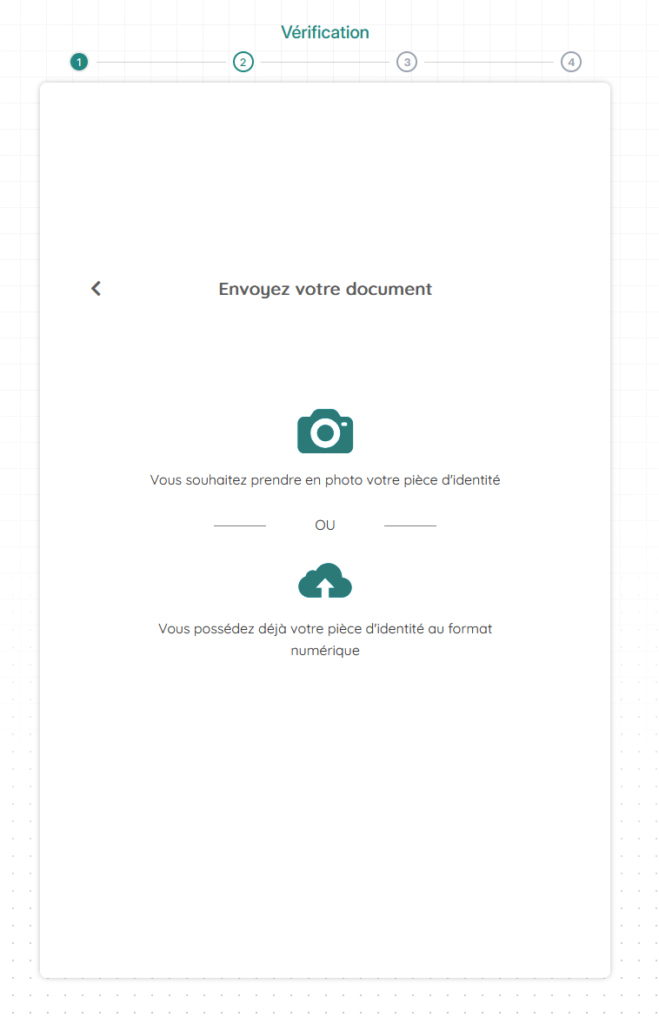 Écran Iopole proposant de photographier ou d'uploader sa pièce d'identité